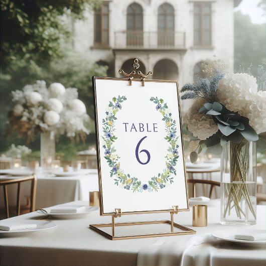 Invitation Mariage bohème rustique bleu jaune fleuri