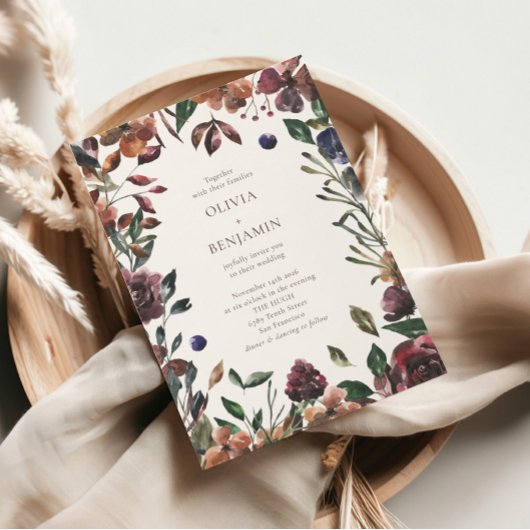 Invitation Mariage bohème rustique botanique bordeaux frontiè