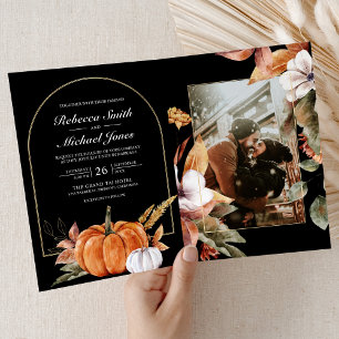 Invitation Mariage Bohème Rustique Citrouille QR Code Noir