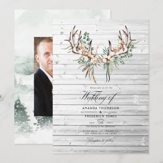 Invitation Mariage Bohème Rustique Coton et Eucalyptus (Devant / Derrière)