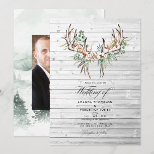 Invitation Mariage Bohème Rustique Coton et Eucalyptus