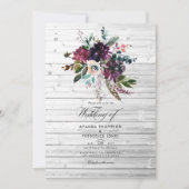 Invitation Mariage Bohème Rustique Fleur Violet Bordo (Devant)