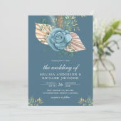Invitation Mariage Bohème Rustique Fleurs de Palmier Bleu Pou (Debout devant)