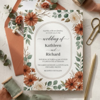 Invitation Mariage Bohème Rustique Fleurs de Terracotta