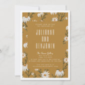 Invitation Mariage Bohème Rustique Fleurs Jaune Moutarde (Devant)