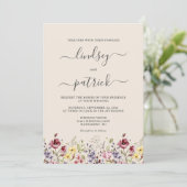 Invitation Mariage Bohème Rustique Fleurs Sauvages (Debout devant)