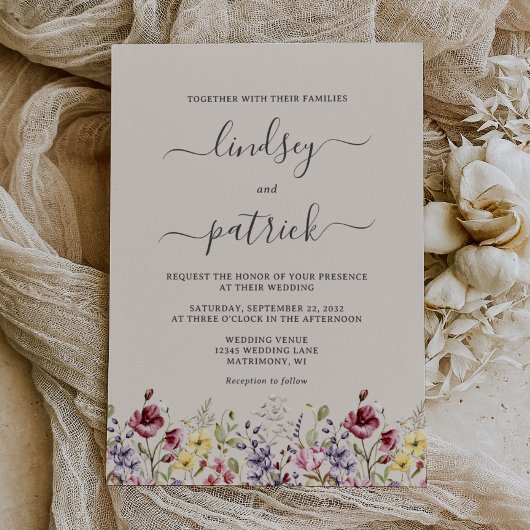 Invitation Mariage Bohème Rustique Fleurs Sauvages
