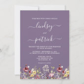 Invitation Mariage Bohème Rustique Fleurs Violettes (Devant)