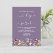 Invitation Mariage Bohème Rustique Fleurs Violettes (Debout devant)