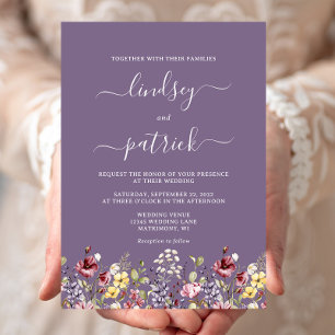 Invitation Mariage Bohème Rustique Fleurs Violettes