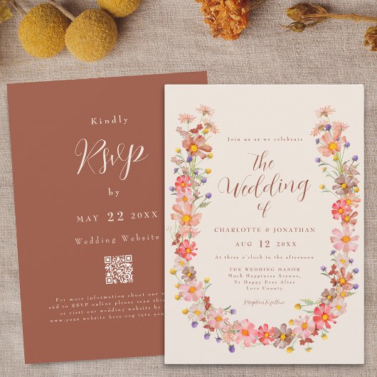 Invitation Mariage Bohème Rustique Floral d'Automne