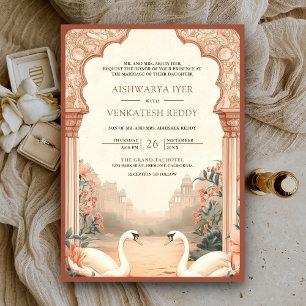 Invitation Mariage Bohème Rustique Floral Indien Cygne