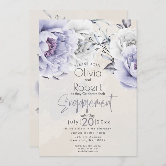 Invitation Mariage | Bohème Rustique Lilas et Pivoine Albâtre (Devant / Derrière)