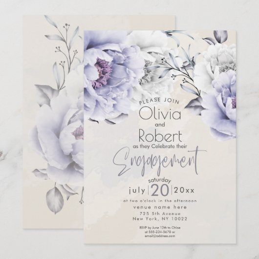 Invitation Mariage | Bohème Rustique Lilas et Pivoire Albâtre (Devant / Derrière)