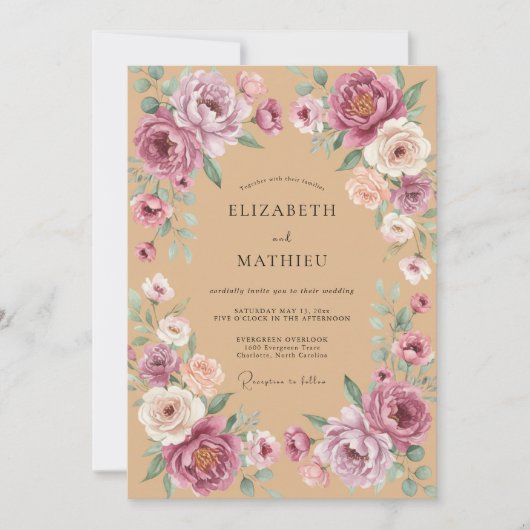 Invitation Mariage Bohème Rustique Mauve (Devant)