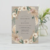 Invitation Mariage Bohème Rustique Taupe (Debout devant)