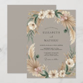Invitation Mariage Bohème Rustique Taupe (Devant / Derrière)