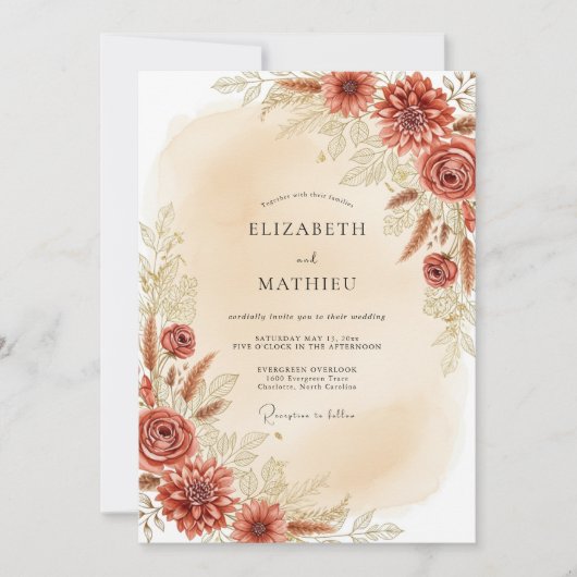 Invitation Mariage Bohème Rustique Terreux (Devant)