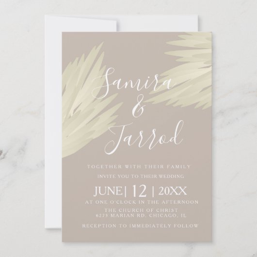 Invitation Mariage Bohème Simple Pampas (Devant)