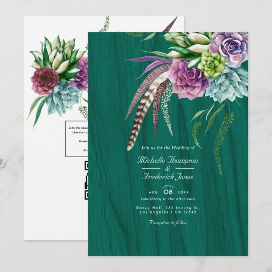 Invitation Mariage bohème succulent mystique QR Code RSVP (Devant / Derrière)