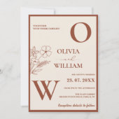 Invitation Mariage Bohème Terracotta Orange Brûlé Rustique  (Devant)