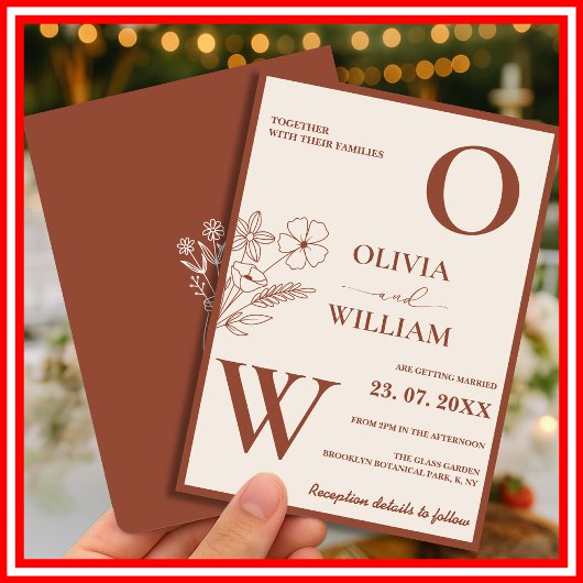 Invitation Mariage Bohème Terracotta Orange Brûlé Rustique 