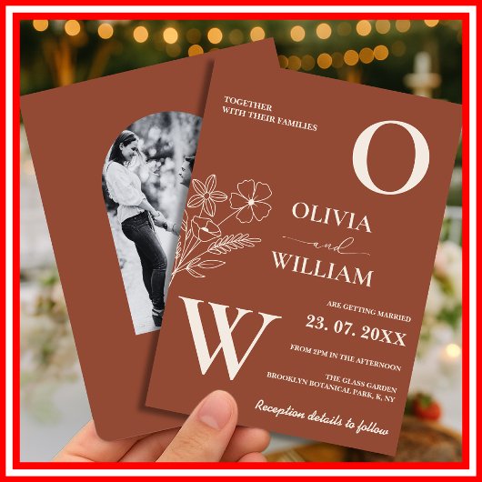Invitation Mariage Bohème Terracotta Orange Brûlé Rustique