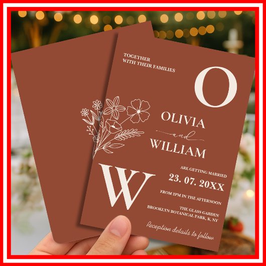 Invitation Mariage Bohème Terracotta Orange Brûlé Rustique
