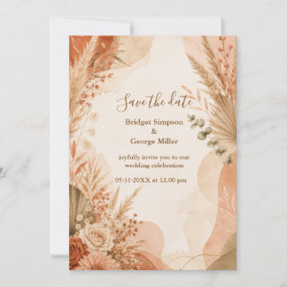 Invitation Mariage Bohème Terracotta Pampas automne Florales