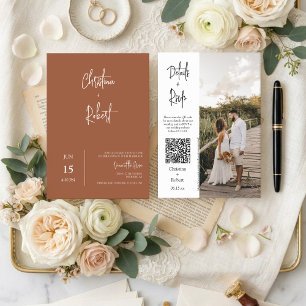 Invitation Mariage Bohème Terre Cuite Moderne Code QR RSVP Ph
