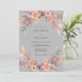 Invitation Mariage Bohème Terrien Gris Étain (Debout devant)