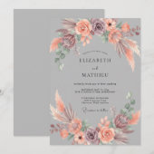 Invitation Mariage Bohème Terrien Gris Étain (Devant / Derrière)