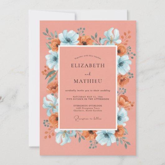 Invitation Mariage Bohème Vibrant Corail (Devant)