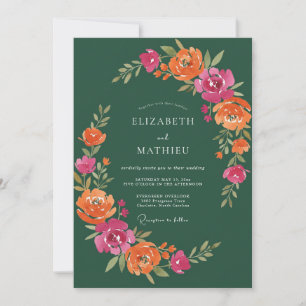 Invitation Mariage Bohème Vibrant Vert Foncé