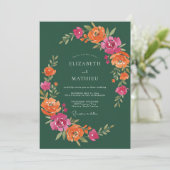 Invitation Mariage Bohème Vibrant Vert Foncé (Debout devant)