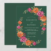 Invitation Mariage Bohème Vibrant Vert Foncé (Devant / Derrière)