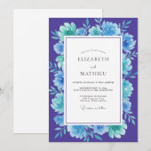 Invitation Mariage Bohème Violet Turquoise Bloom (Devant / Derrière)