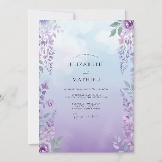 Invitation Mariage Bohème Violet Wisteria (Devant)