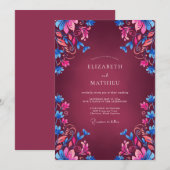Invitation Mariage Bohème Vivid Bordeaux (Devant / Derrière)