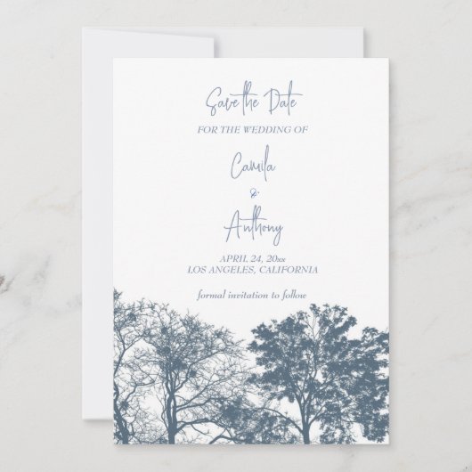 Invitation Mariage Boho Arbres Bleus Bas (Devant)