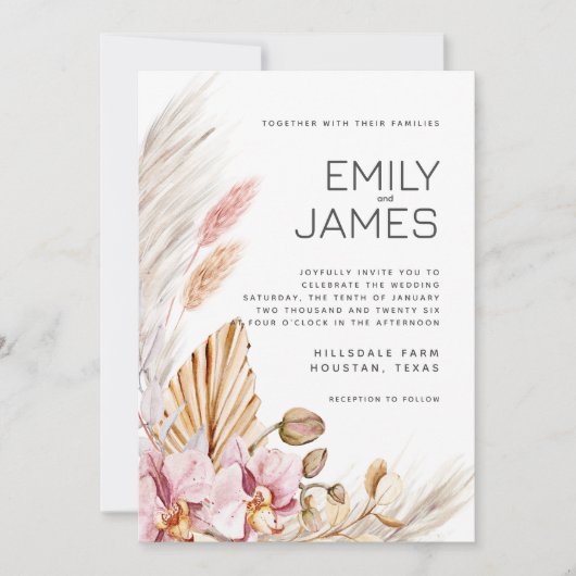 Invitation Mariage Boho Beige Noir Rustique (Devant)