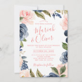 Invitation Mariage Boho bleu bleu bleu rose bleu marine (Devant)
