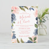 Invitation Mariage Boho bleu bleu bleu rose bleu marine (Debout devant)