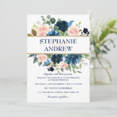 Invitation Mariage Boho bleu bleu bleu rose bleu marine (Debout devant)