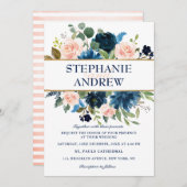 Invitation Mariage Boho bleu bleu bleu rose bleu marine (Devant / Derrière)