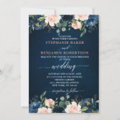Invitation Mariage Boho bleu bleu bleu rose bleu marine (Devant)