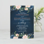 Invitation Mariage Boho bleu bleu bleu rose bleu marine (Debout devant)