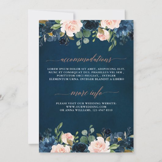 Invitation Mariage Boho bleu bleu bleu rose bleu marine (Dos)