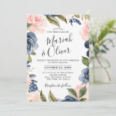 Invitation Mariage Boho bleu bleu bleu rose bleu marine (Debout devant)