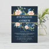 Invitation Mariage Boho bleu bleu bleu rose bleu marine (Debout devant)